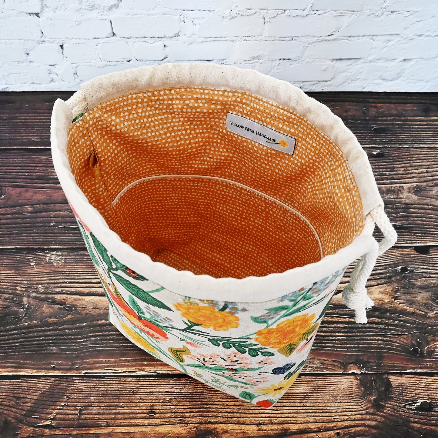 Floral Canvas Drawstring Project Bag
