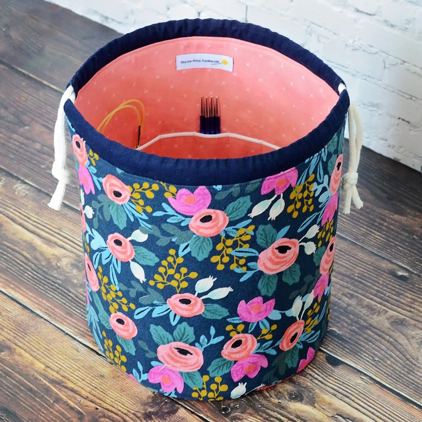 Navy Rosa Canvas Bucket Bag