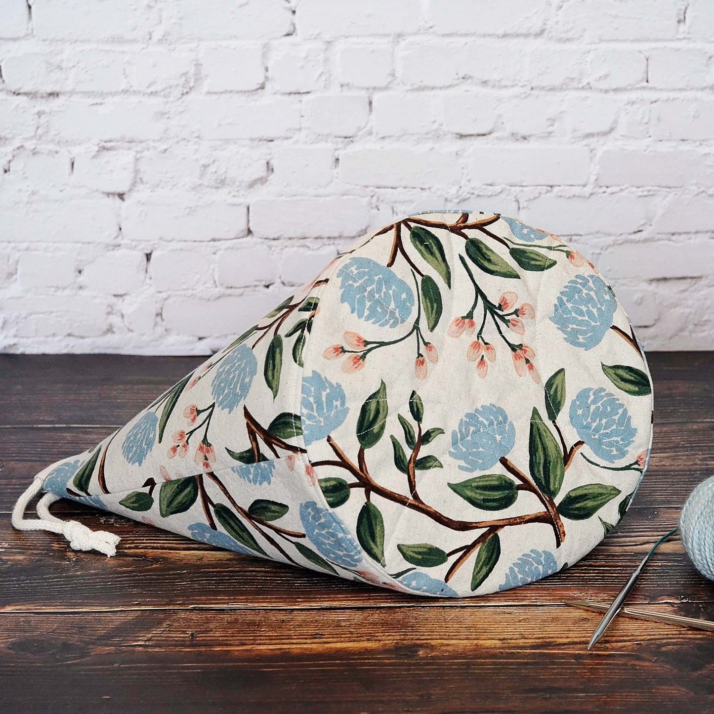 Peony canvas bucket bag with quilted bottom in fabric from Rifle Paper Co. Handmade in Canada by Yellow Petal Handmade.