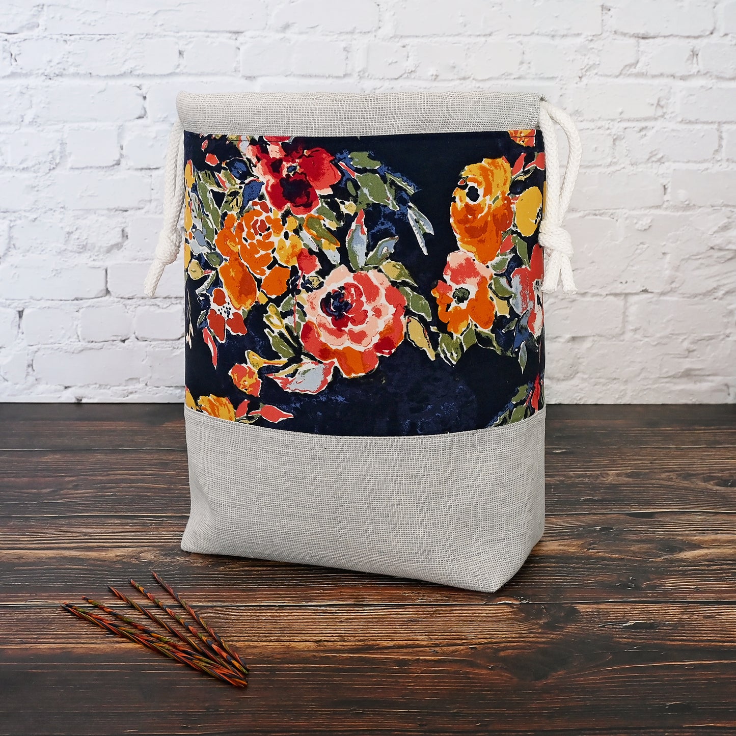 Pretty Floral Cotton and Linen Project Bag