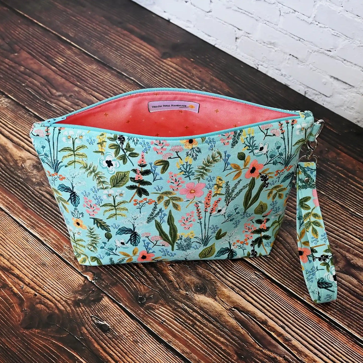 Pretty Aqua Zippered Project Bag in Rifle Paper Co. Fabric.