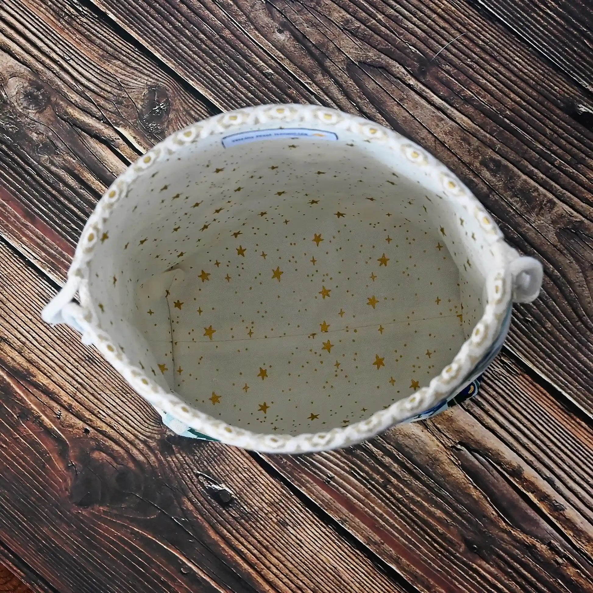 Aqua floral drawstring bag for knitting or crochet.  Made from Rifle Paper Co's Vintage Garden collection.  Made in Nova Scotia, Canada by Yellow Petal Handmade.