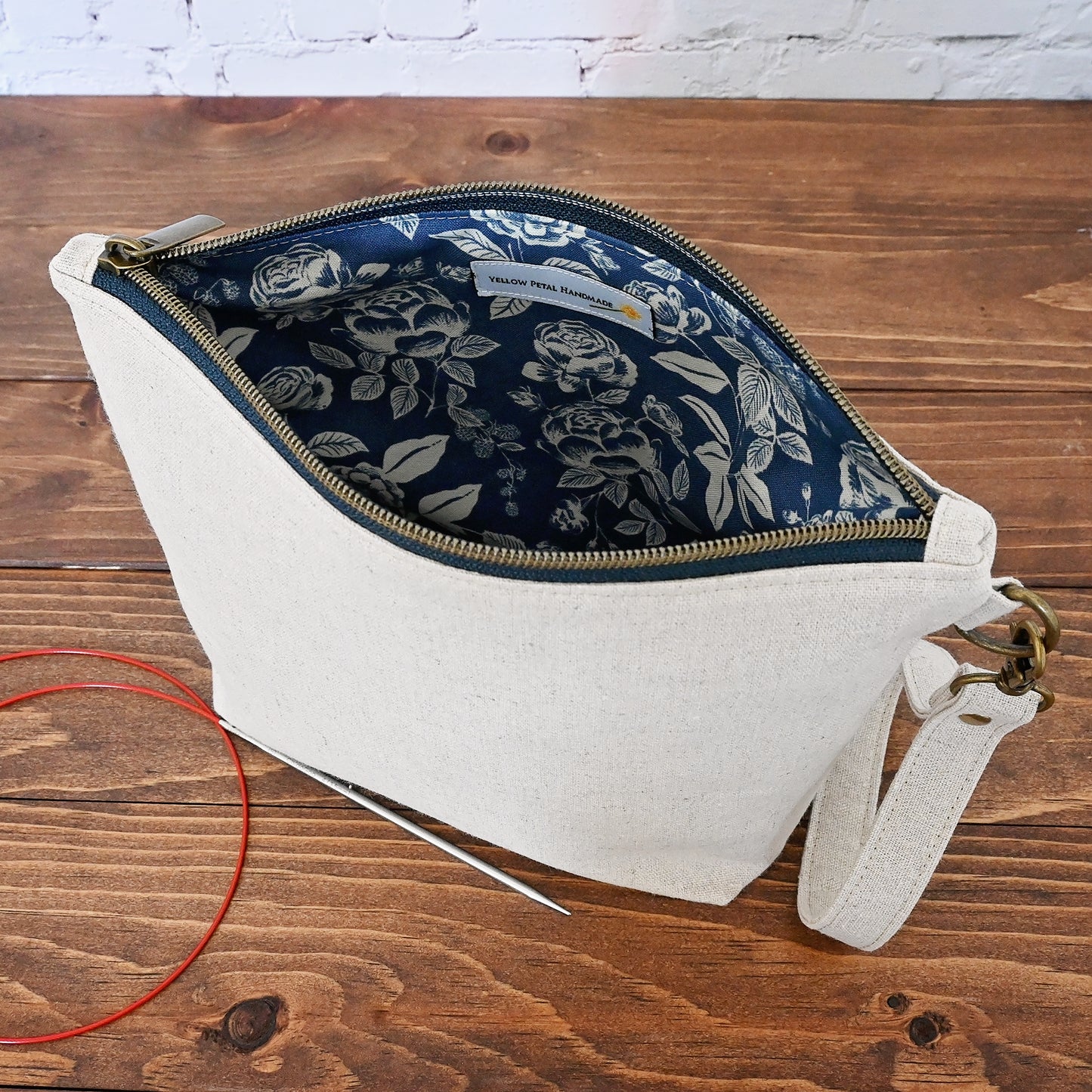 Indigo Petal Sock Pouch in Natural Canvas