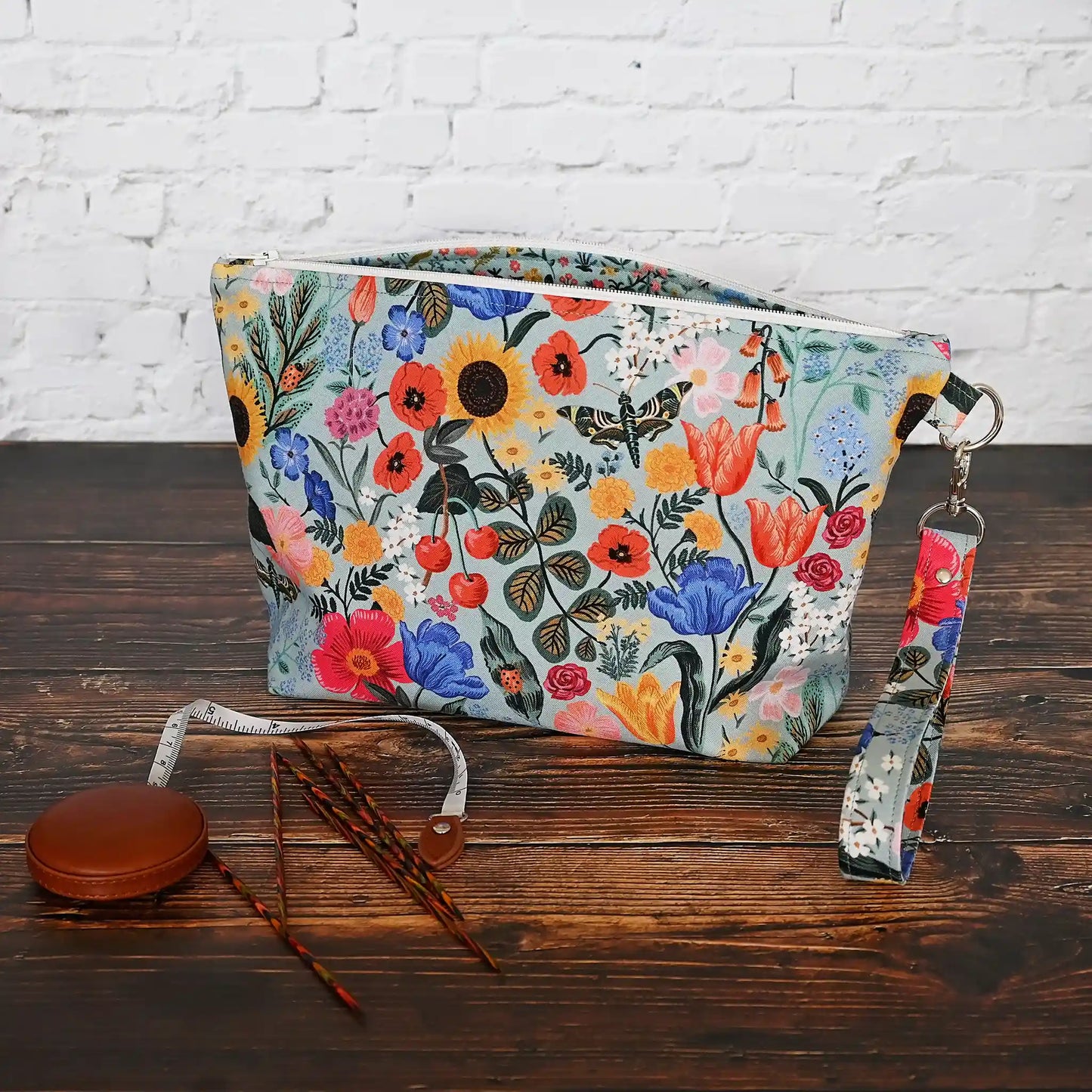 Pretty zippered pouch in a muted blue-grey floral by Rifle Paper Co.  Made in Nova Scotia, Canada by Yellow Petal Handmade.