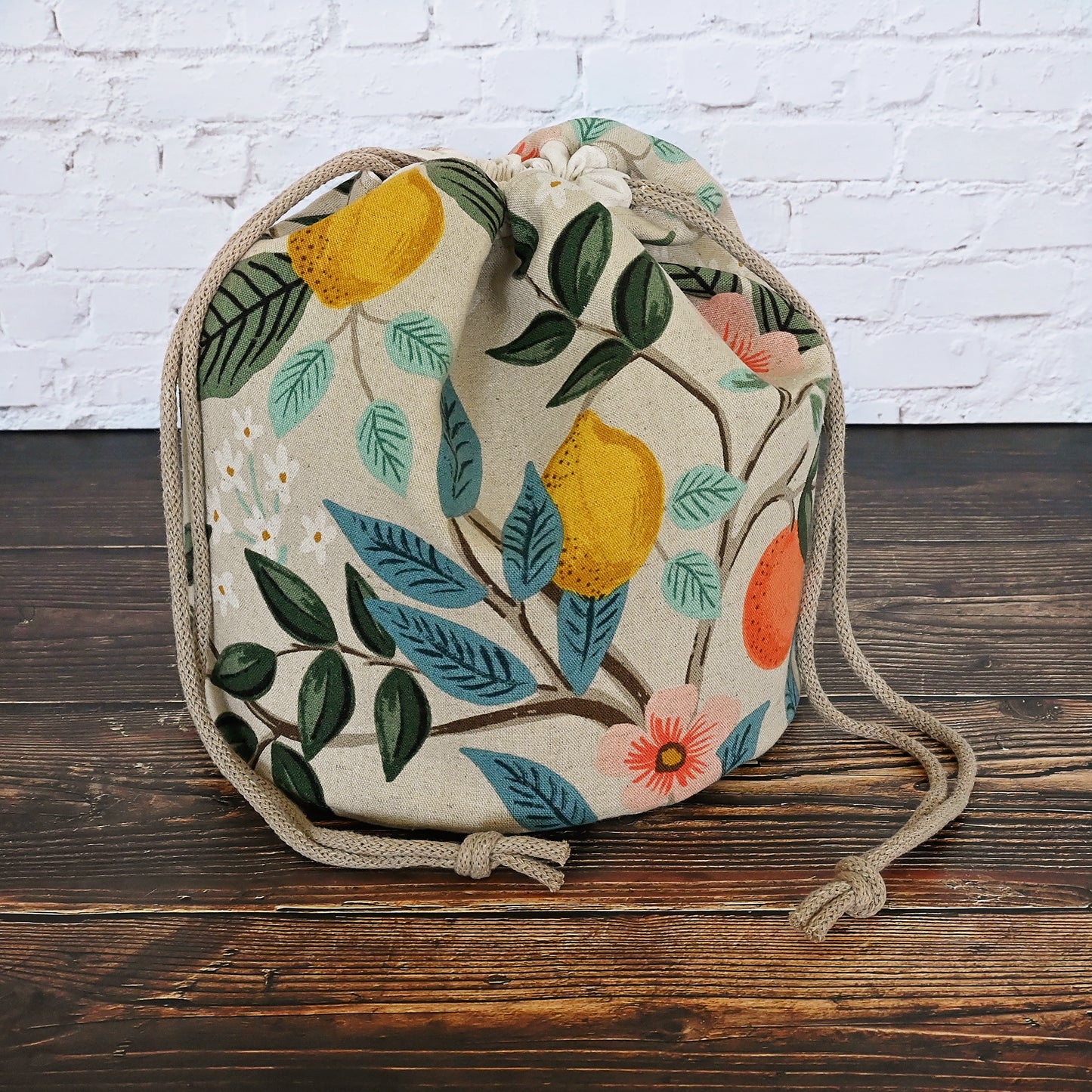 Canvas Bucket Bag with Pockets in Rifle Paper Co. Bramble Fabric