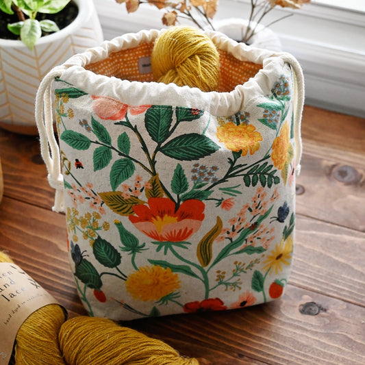 Floral Canvas Drawstring Project Bag