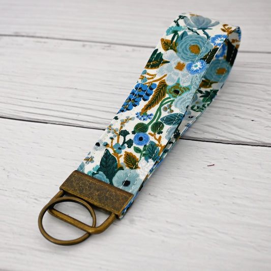 Blue Floral Keychain Wristlet