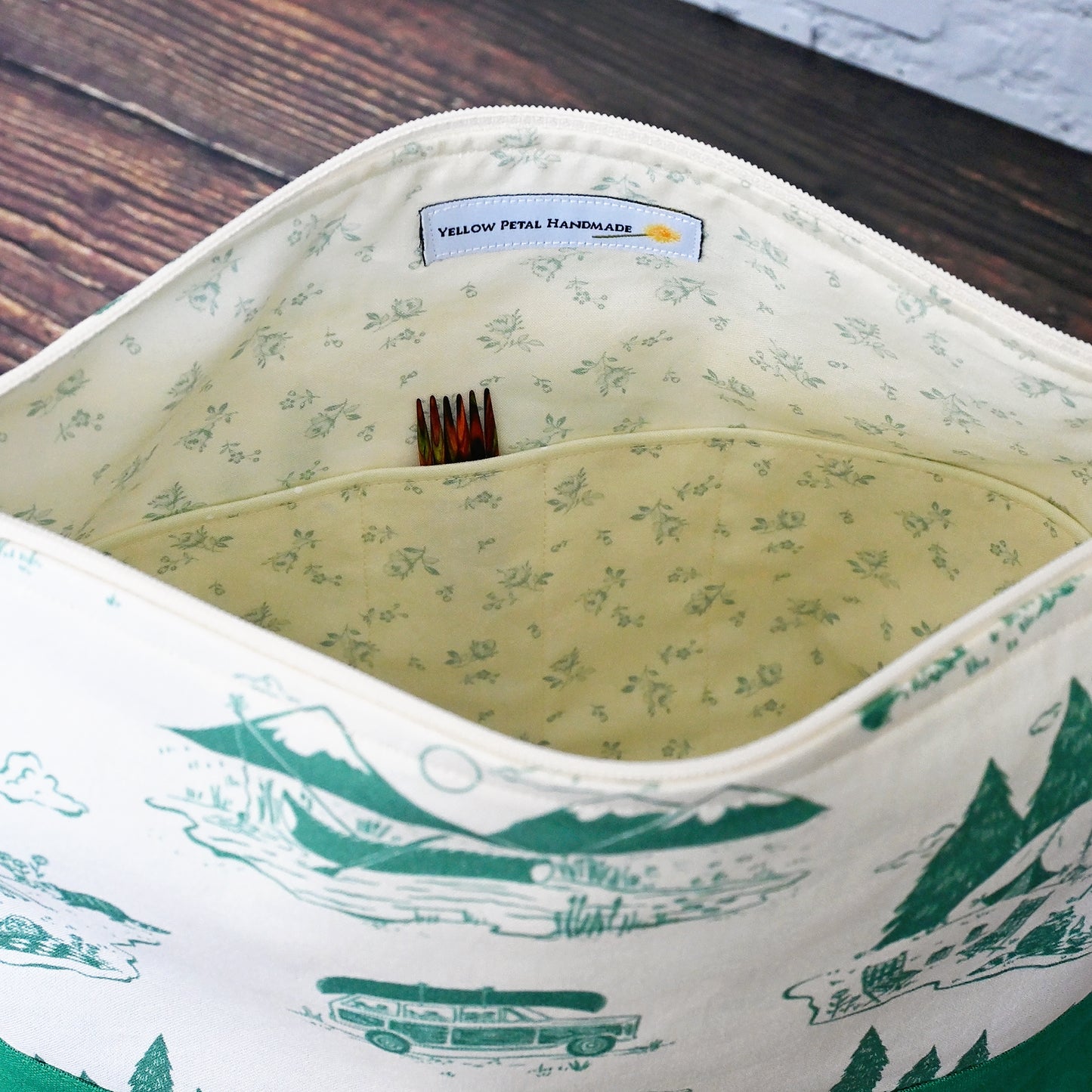 Green and Cream Camping Themed Project Bag