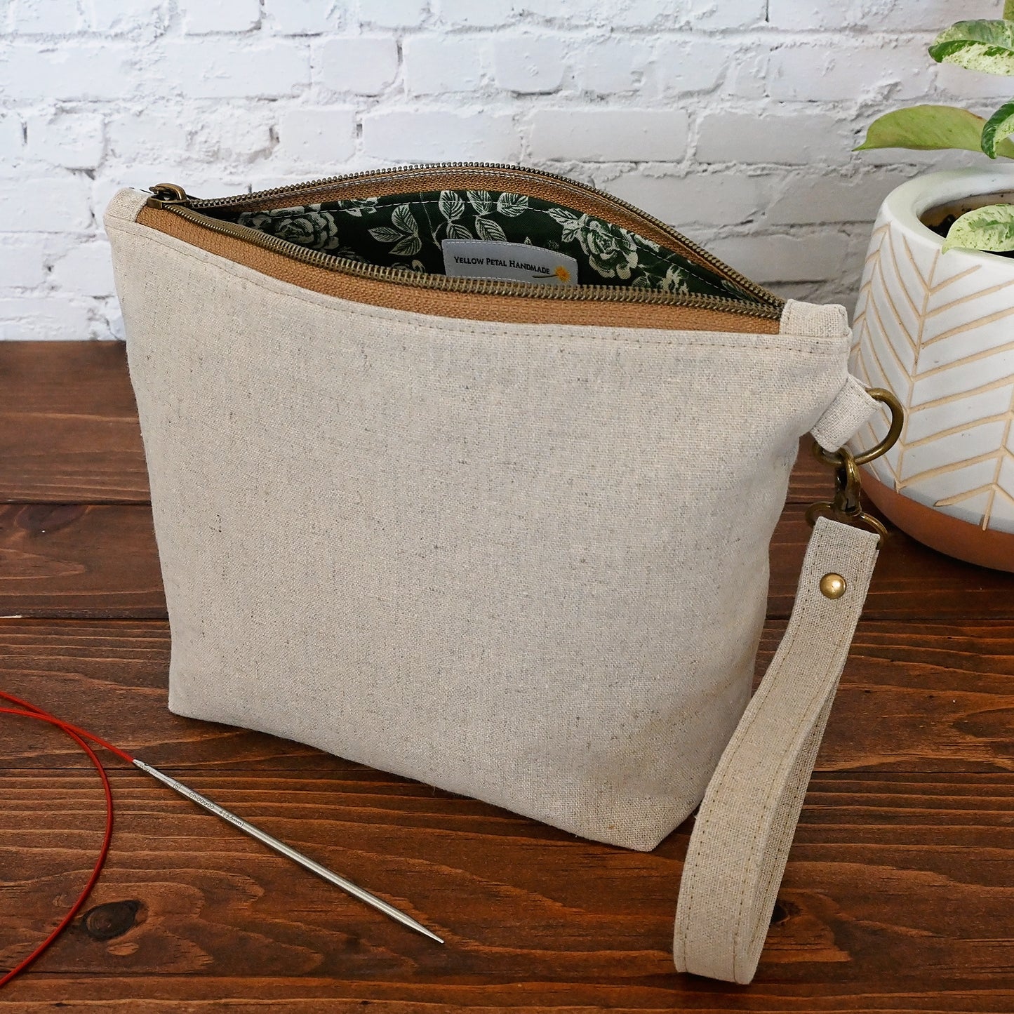 Green Bloom Sock Pouch in Natural Canvas