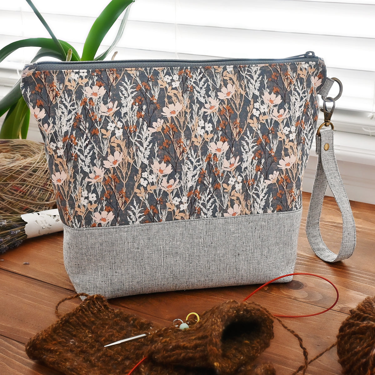Weekend Wildflowers Zippered Project Bag in Grey