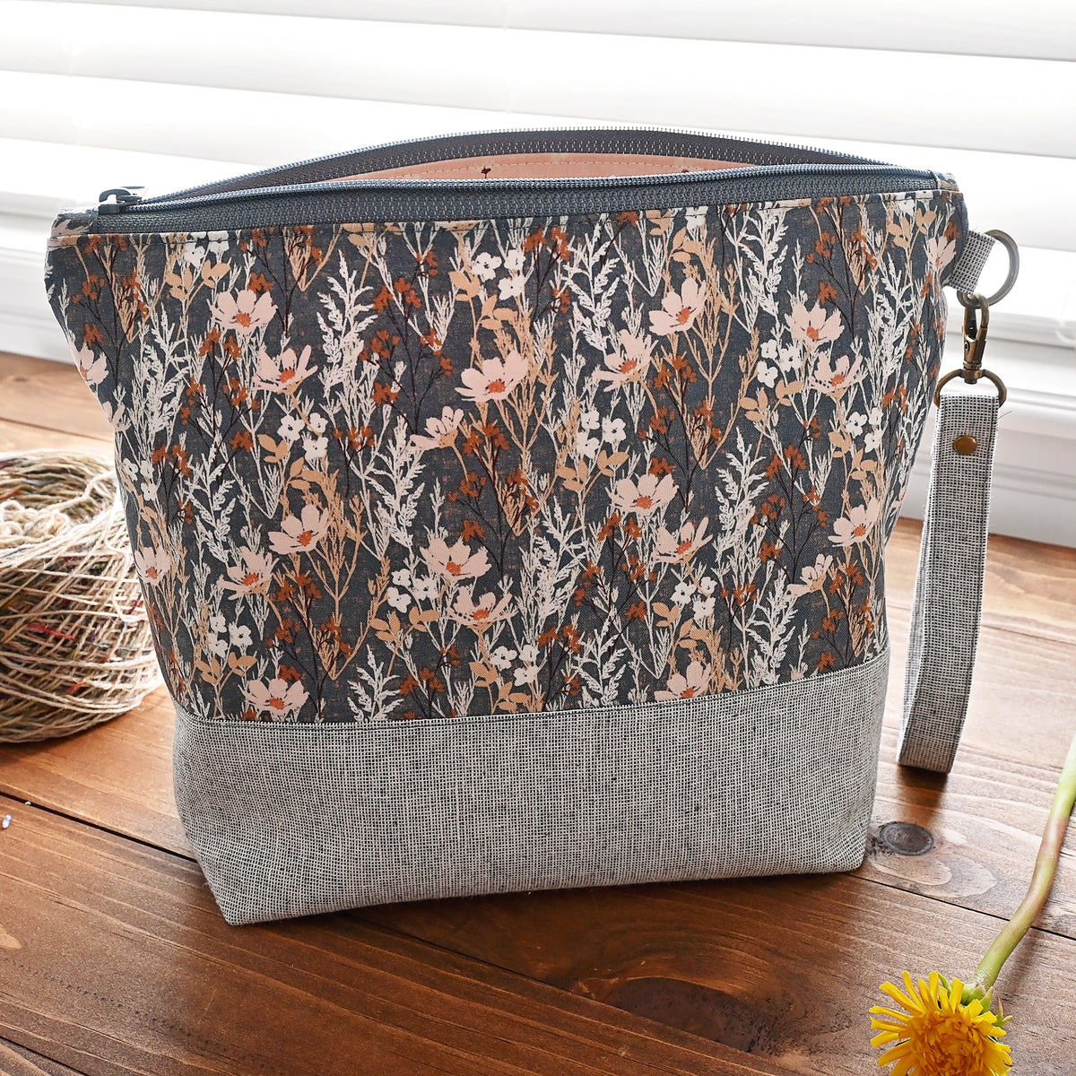 Weekend Wildflowers Zippered Project Bag in Grey