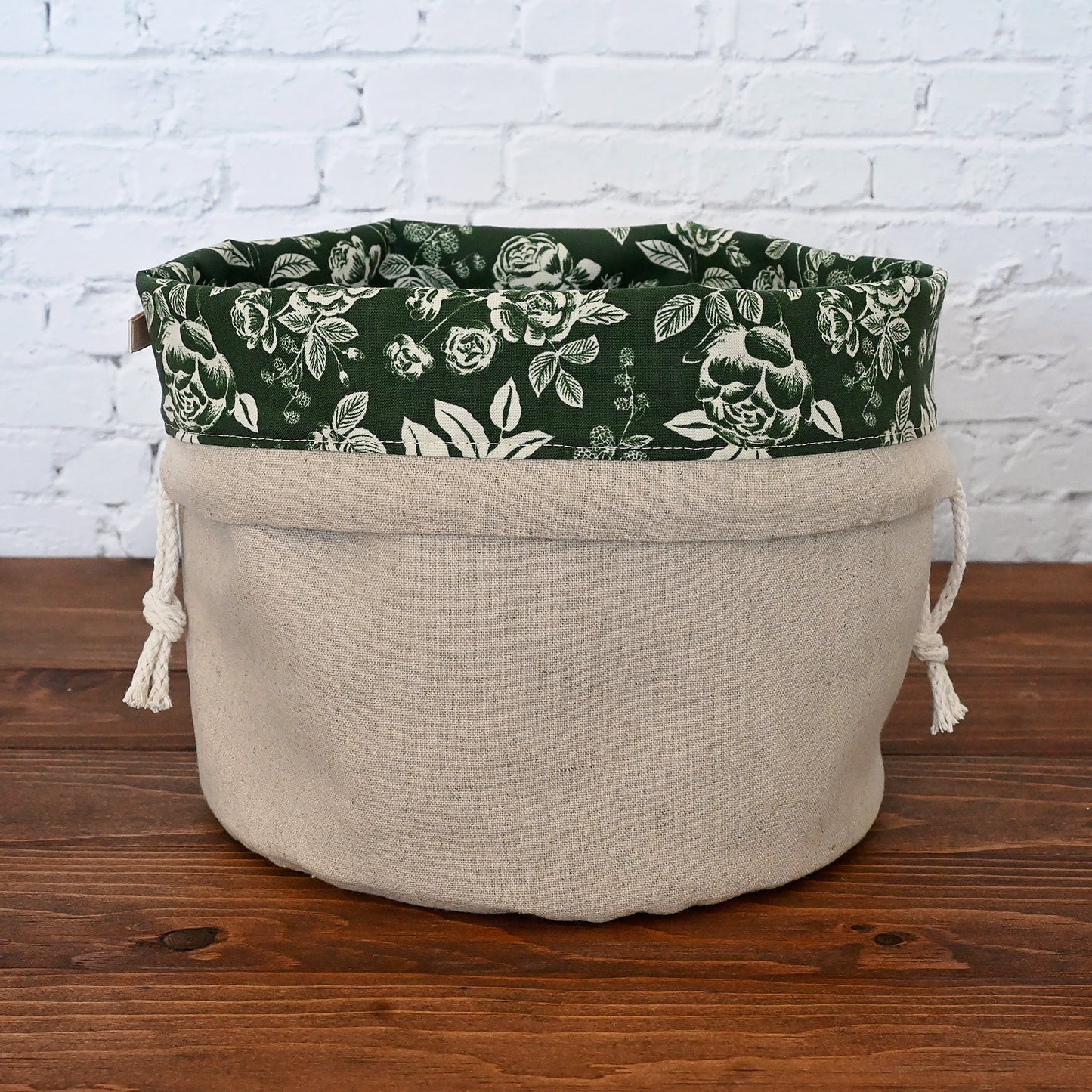 Moss Floral Bucket Bag in Natural Canvas