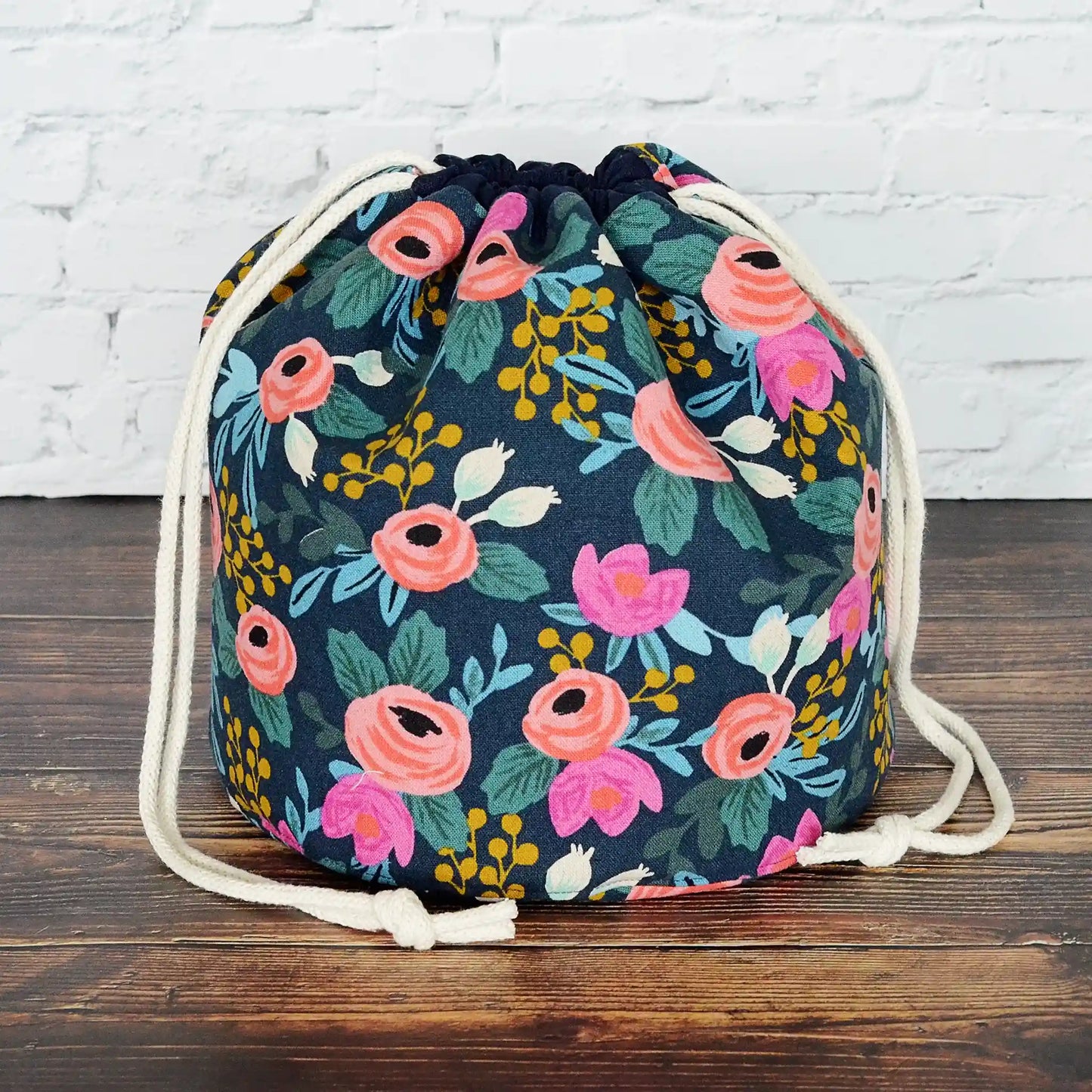 Navy Rosa Canvas Bucket Bag