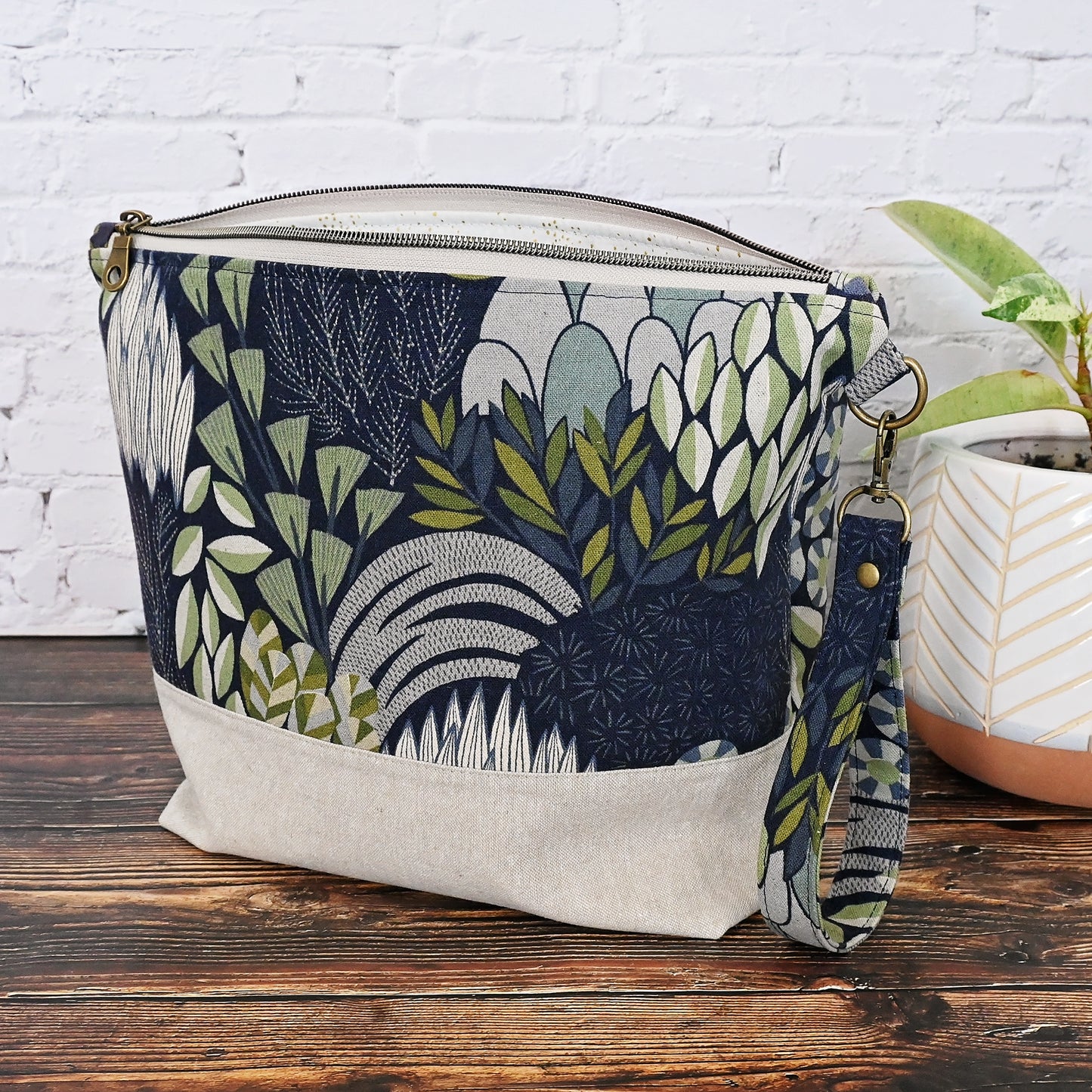 Navy Floral Project Bag in Canvas
