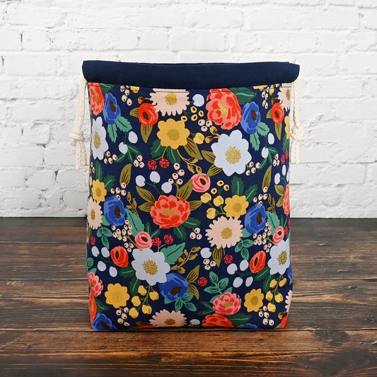 Navy Floral Drawstring Project Bag in Rifle Paper's Vintage Garden