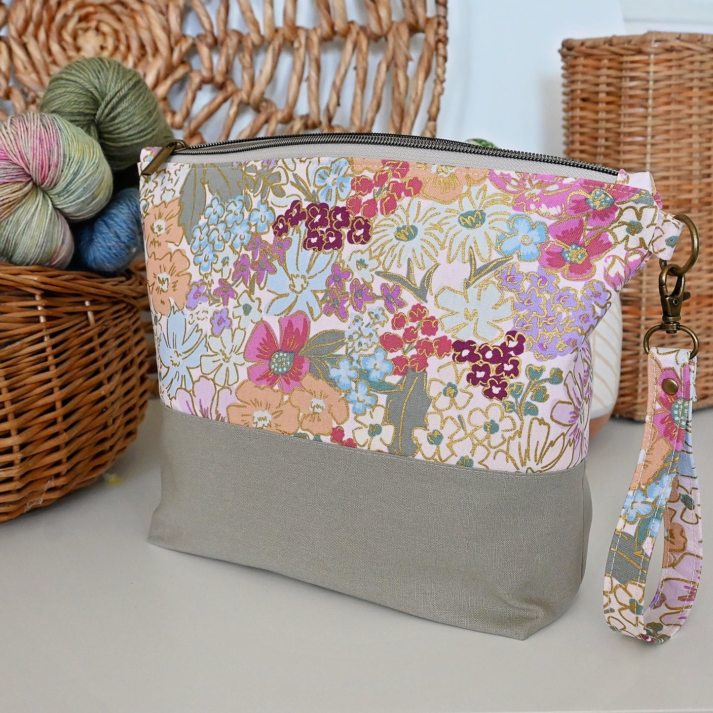 Zippered Project Bag in Rifle Paper Co's English Rose (AFY Market)