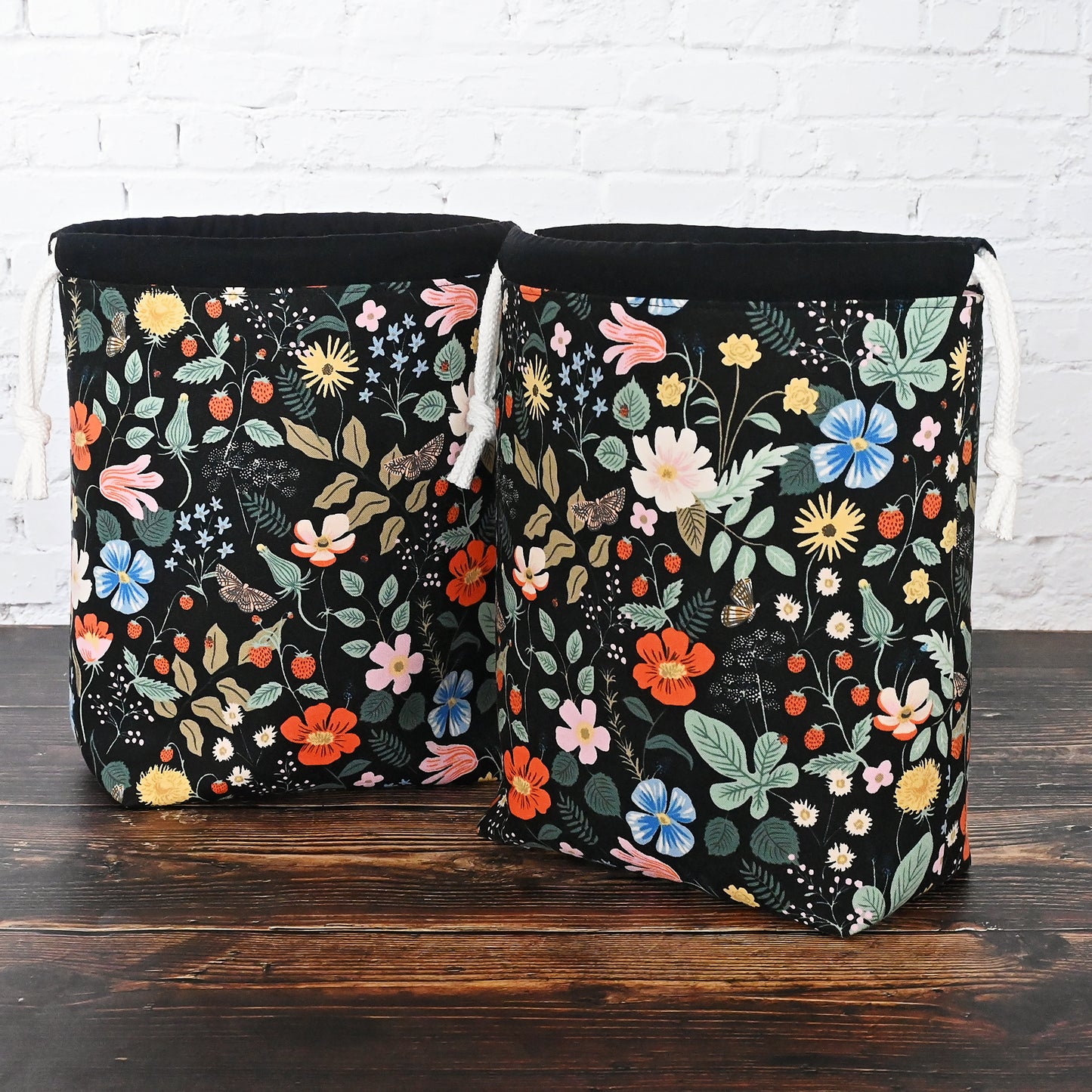 Drawstring Project Bag in Black Floral from Rifle Paper Co.