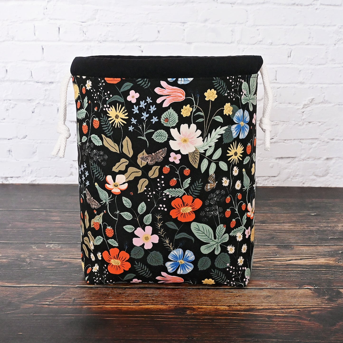 Drawstring Project Bag in Black Floral from Rifle Paper Co.