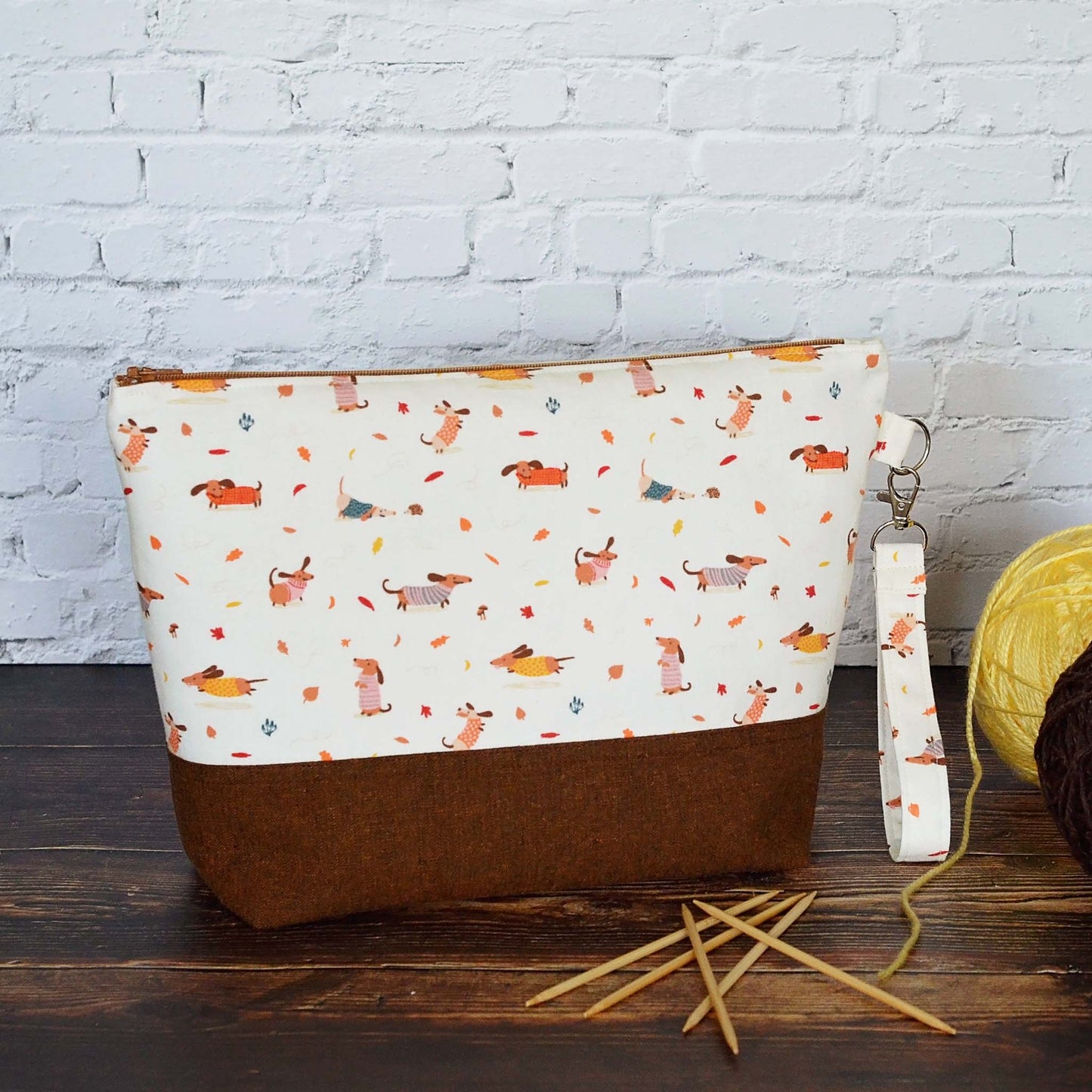 Fall Dogs Zippered Project Bag with Wrist Strap