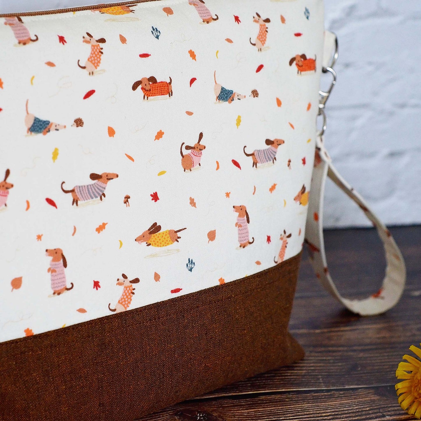 Fall Dogs Zippered Project Bag with Wrist Strap