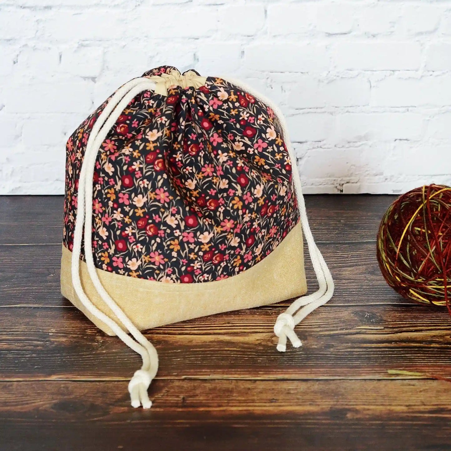 Pretty Floral Drawstring Project Bag