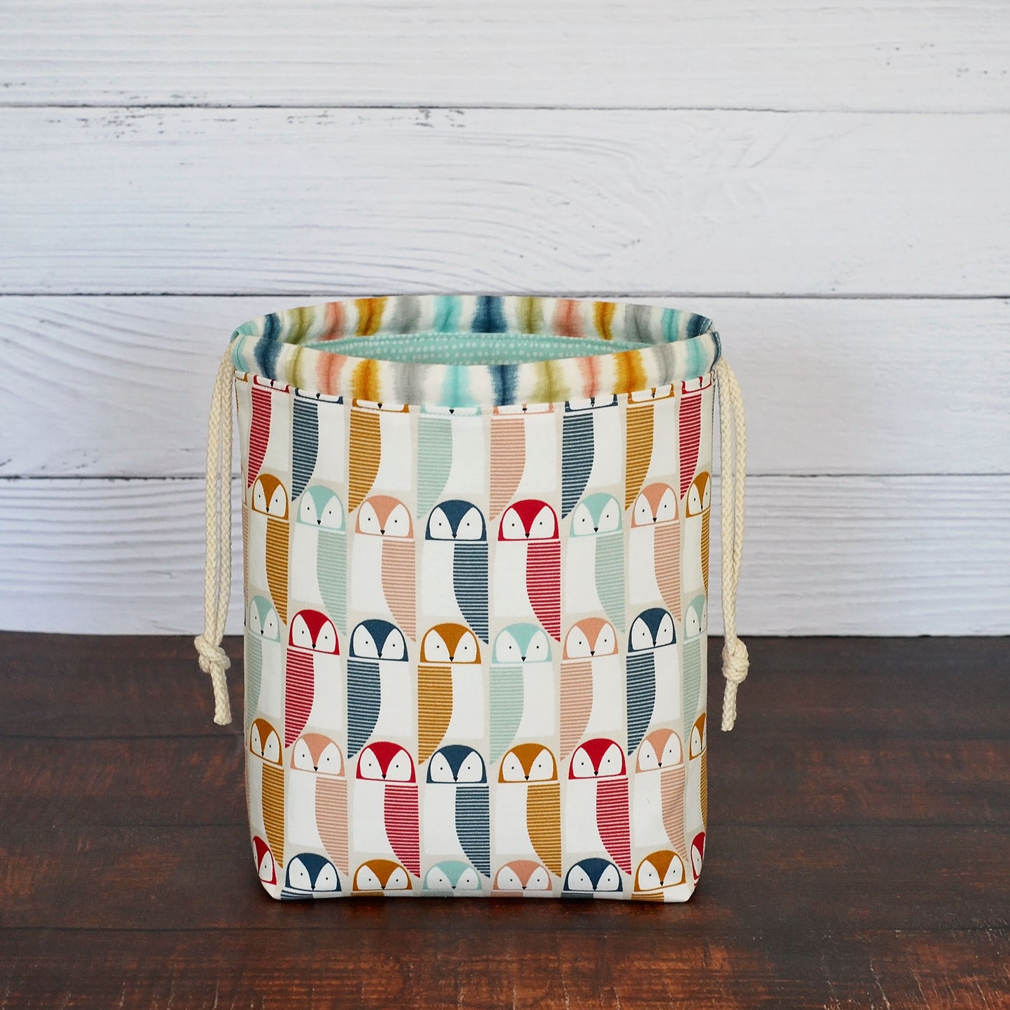 Small Project bag in a Fun Scandi-Inspired Owl Print
