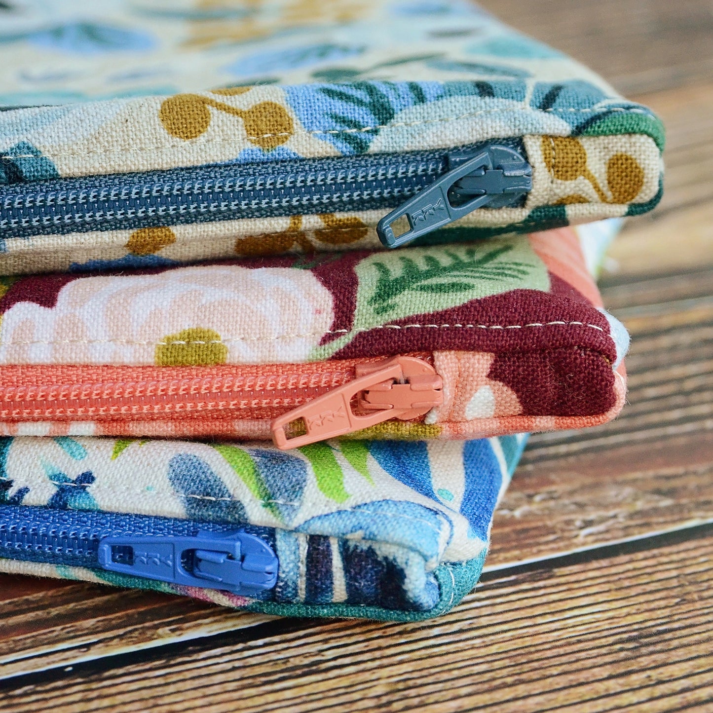 Floral Linen Zippered Pouches