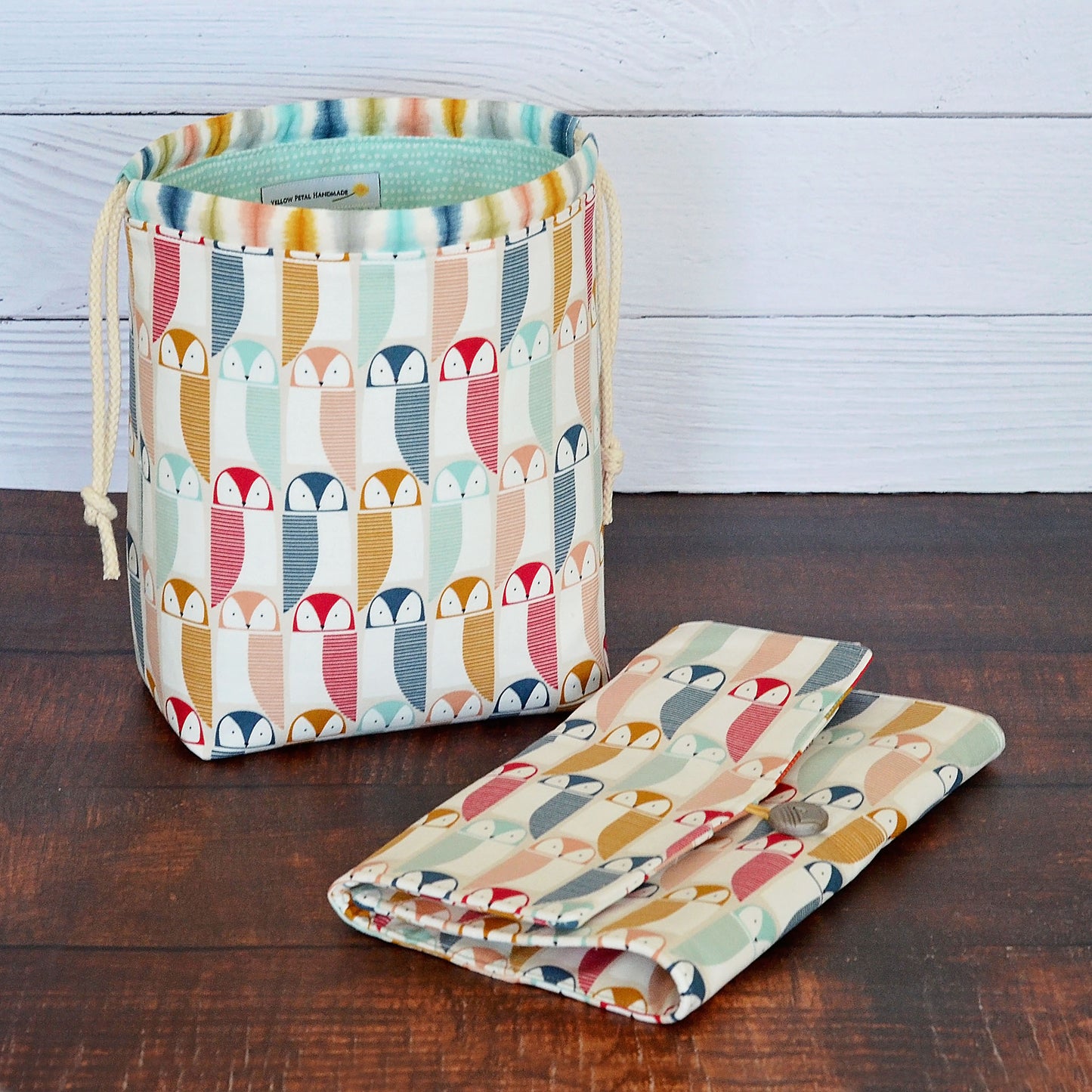 Small Project bag in a Fun Scandi-Inspired Owl Print