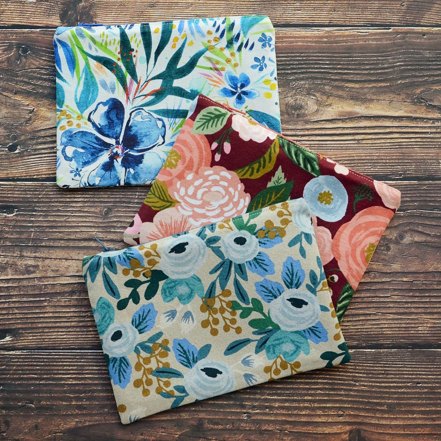 Floral Linen Zippered Pouches