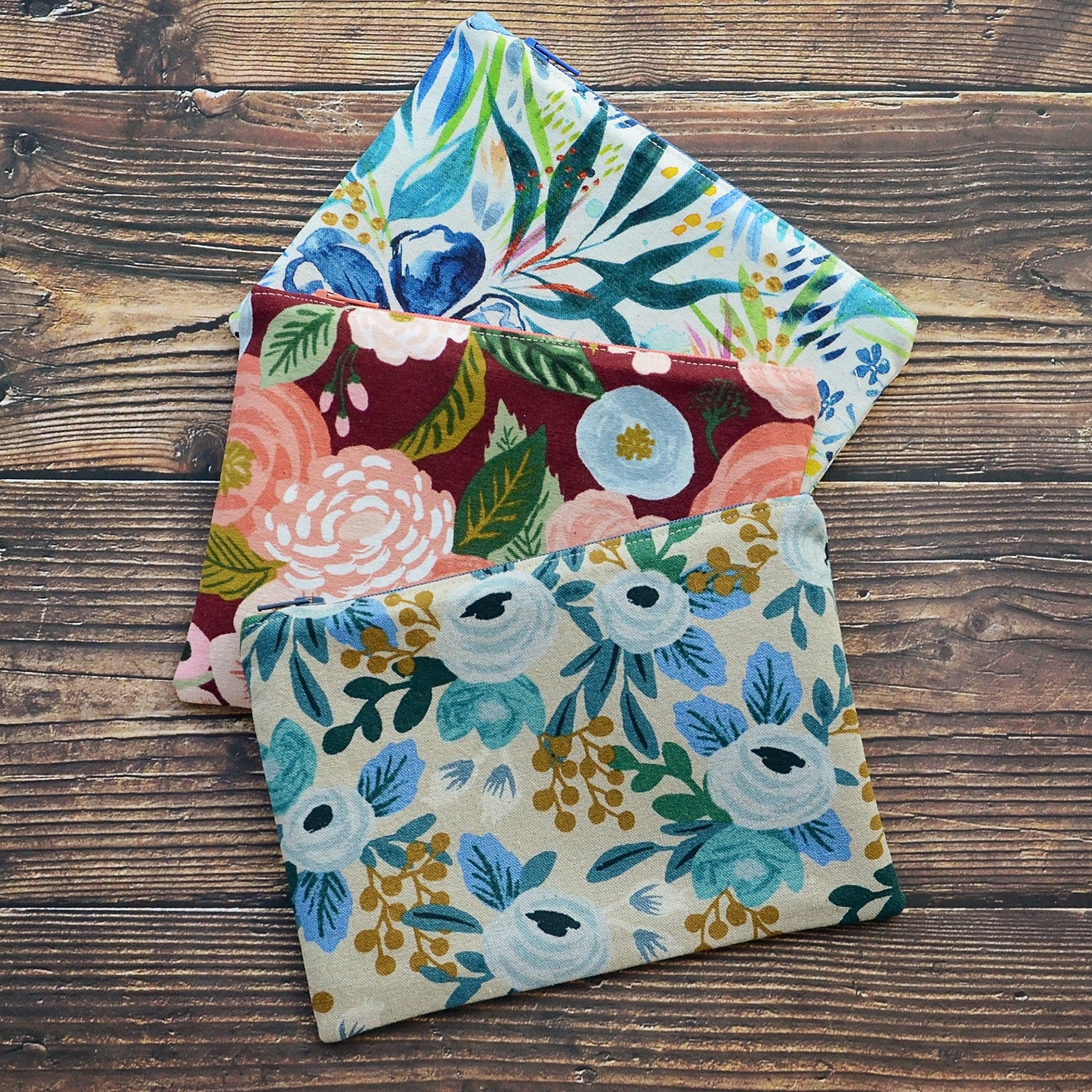 Floral Linen Zippered Pouches