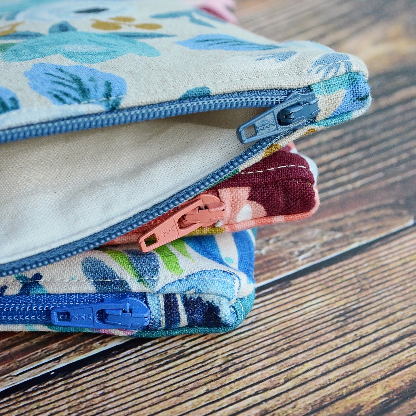 Floral Linen Zippered Pouches