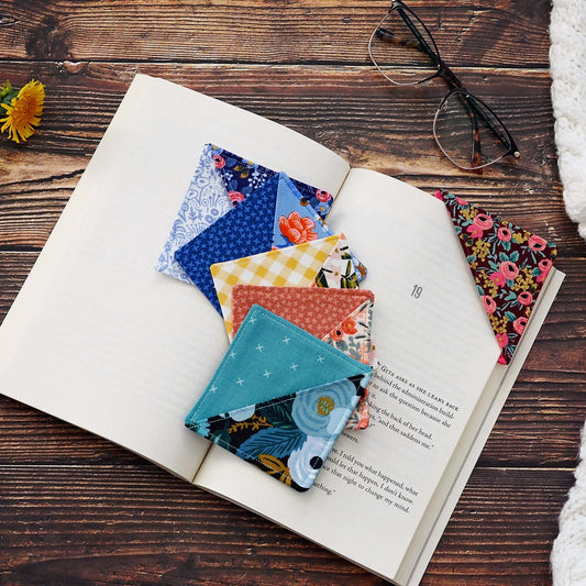 Pretty floral corner bookmarks in a variety of patterns and colours using Rifle Paper Co fabrics.  Made in Canada by Yellow Petal Handmade.