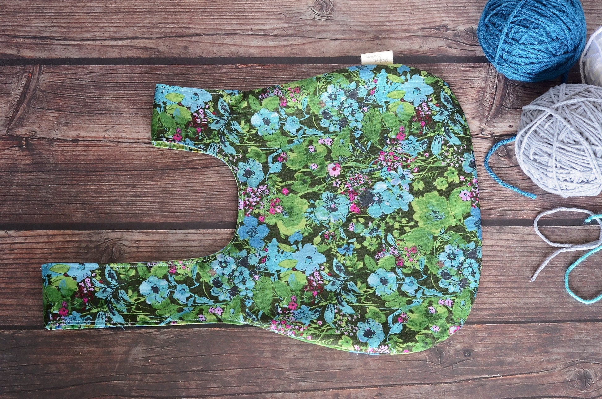 Black and green watercolour patterned knot bag for knitting or crochet works in progress.  Foldable for easy storage.  Made in Nova Scotia, Canada by Yellow Petal Handmade.