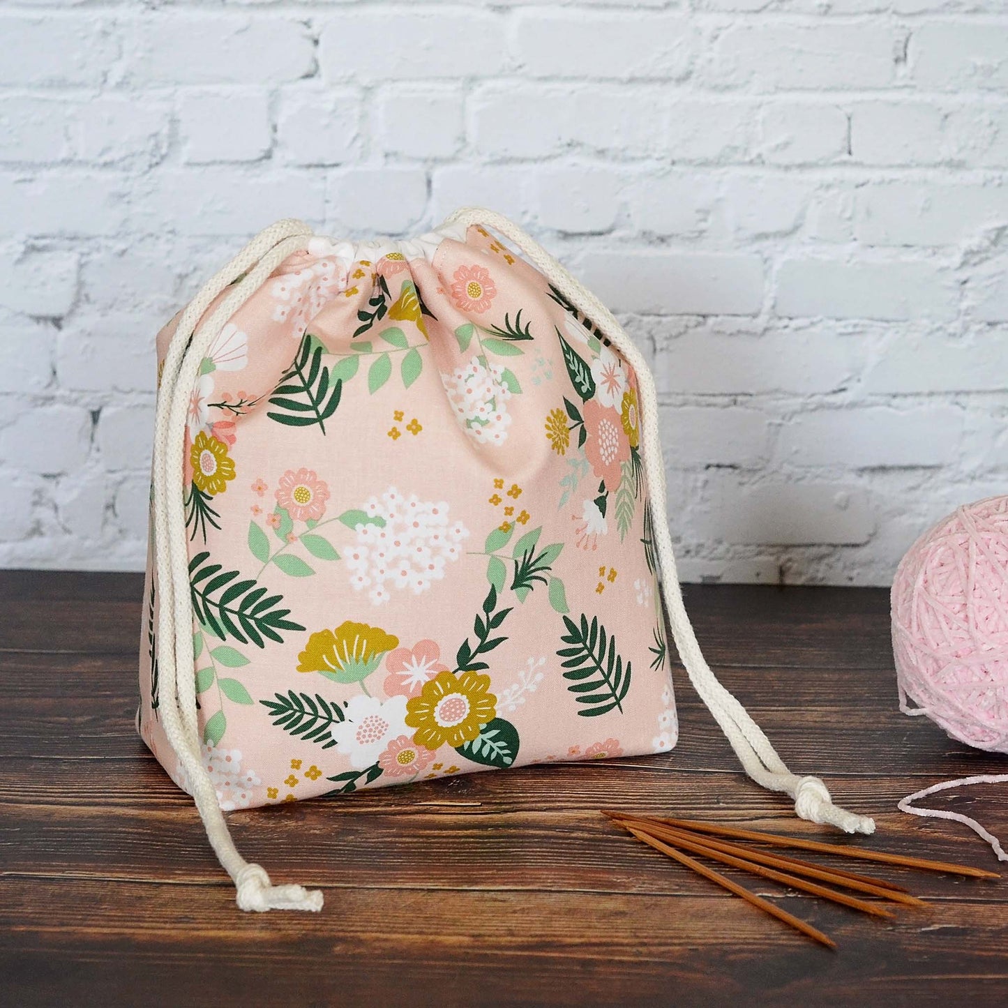 Pretty Pink Stand Alone Drawstring Project Bag