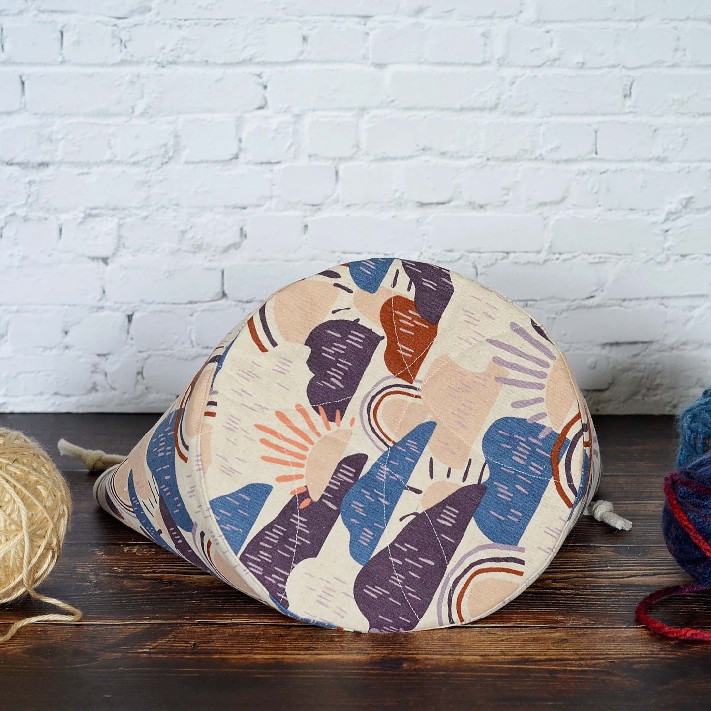 Rainbow knitting bag in canvas with multiple pockets  Handmade in Nova Scotia, Canada by Yellow Petal Handmade.